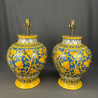 Pair Of Large Tre Erre Ceramiche Italian Pottery Hand-painted 20 5  Table Lamps