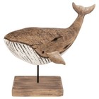 Wood Whale Sculpture On Stand Beach Coastal Cottage Nautical Decor