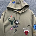 Ultra Game Nba Hoodie Men M Olive Green All-over Print Team Logo Fleece Pullover