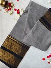 Handloom Kanchipuram Cotton Saree Light Grey Black Gold Elephant Peacock Border