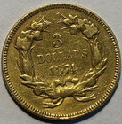 1874  3 Three Dollar Gold Piece  Attractive Circulated Details  Cleaned