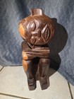 Vintage African Hand Carved Wood Seated Figure Sculpture 13 5  Arms Crossed F b 
