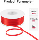 1 8  X 100 Yards Double Faced Satin Ribbon - Thin Silk Red Ribbon With Spool - I