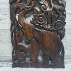 Vintage Art Carved Wood Elephant Plaque Wall Hanging Sculpture Art Wood Trunk Up