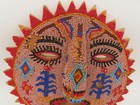 Vintage Huichol  Mexican  Beaded Sun Wood Mask 8 