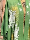 Japanese Hand Printed Boho Green White Yellow Floral Rayon Kimono Robe Os