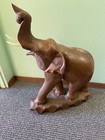 Vintage Xl Thailand Solid Teak Wood Hand  Carved Elephant Statue 16 25    Trunk Up