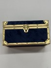 Vintage Treasure Chest Trunk Blue Tufted Pattern With Gold Trims 