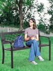Black Outdoor Garden Bench With Lattice Back Slatted Seat And Armrests