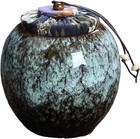 Egant Round Ceramic Keepsake Urn For Human And Pet Ashes - Solid Peacock Blue   