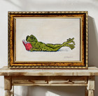 Original Frog Oil Painting Reading Book Framed 6x4 Wood Panel Signed Handmade