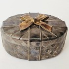 Vintage Silver Plated Oval Trinket Box Gold Bow Jewelry Keepsake Box Coquette