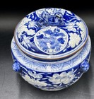 Vintage Kamcheng Blue White Chinese Porcelain Ginger Jar Pot Foo Dog Lid
