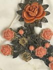 Antique Victorian Carved Faux Coral Rose Flower Spray Brooch Pin Jewelry Lot