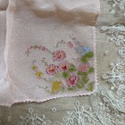 Antique Lace Handkerchief Pink Silk Crepe Wedding Painted  Vintage Hankie