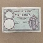Ww2 Era Currency Rare 1942 Banque De L algerie Tunisia 20 Vingt Francs Banknote