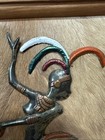 African Hammered Copper Painted Figure Dancer On Fur Wall Art 10 5    X 9   