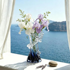 Blue White Clear Wave Gradient  Hand Blown Glass Vase Unique Art Decorative Vase