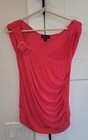 Bebe Blouse Lipstic Red Coral Sleeveless Draped Asymmetrical Neckline Size S