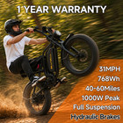 Bluvall 20  Fat Tire Full Suspension E-bike 31 Mph 48v High Spec Hydraulic Brake