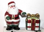 Vintage Fitz And Floyd Plaid Christmas Salt   Pepper Shakers As Santa   Present