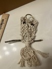 Vtg Jute Small Owl Macrame Wall Hanging 1970 s Mid Century Tan Sitting On Branch
