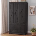 Black Wardrobe Cabinet With 4 Doors   Drawers - Armoire Closet With 4 Doors