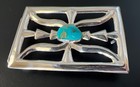 Vintage Native American Turquoise Sterling Silver Belt Buckle Fj Designer