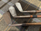 Antique Vintage Hickory Wood Shaft Golf Clubs - 3 For Display  Man Cave  Mashie
