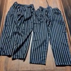 Black White Stripe Cargo Chef Pants 100  Polyester Drawstring Large 2 Pair 