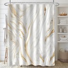 4 Pcs White Marble Shower Curtain Set Gold Bathroom Sets With Shower Curtain    