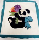 Vintage Needlepoint Punch Panda Tulips 2 Frame Or Pillow Or On Jacket  Etc