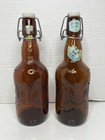 2 Vintage Grolsch Amber-brown Glass Embossed Porcelain Swing-top Beer Bottles
