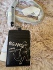 Coach Id Lanyard Card Case Wallet With Sketch Print In Black Pebble Leather Nwt