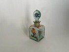 Antique Stiegel Type Enameled Green Glass Hand Painted Perfume Bottle Figures  2