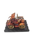 Vintage Handcrafted Copper   Brass Antique Car Figurine With Wooden Base