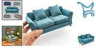 Miniature Sofa Dollhouse Furniture Turquoise Blue Velvet 1 12 Scale Living Room