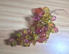 Vintage Mcm Lucite Grape Cluster   Faceted Pink   Yellow  Plastic Leaf    12 Ag 