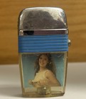 Vintage Scripto Vu Lighter Sexy Girl Holding Up Blouse With Blue Band