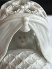 German Bisque Porcelain Sleeping Child In Cradle Basket Christening Rare Antique