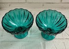 Vintage Turquoise Teal Pedestal Footed Scallop Bowls Mcm 5 25  Mid Century