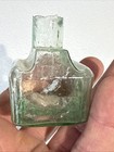 Twin Pen Wrest Double Tracks Shear Top Square Aqua Glass Inkwell Antique