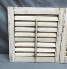 Antique Pair Shabby 17x18 House Window Wood Louvered Shutters Chic Vtg Old 2-26b