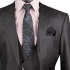Vinci Men s Black Sharkskin Glen Plaid 3pc Classic Fit Suit W  Flex Waist - New