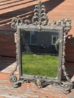 Vintage Vanity Mirror Silver Tabletop Art Nouveau Style Ornate Metal Frame