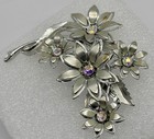 Vintage Coro Daisy Flower Cluster Brooch Silver-tone Matte Shiny Ab Rhinestones