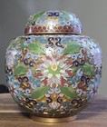 Vintage Lidded Cloisonne Jar Urn Container Blue Floral 4 