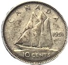 1951 Canada 10 Cents Silver Coin - Lot C39