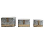 Decorative Galvanized Metal Storage Boxes W  Lids   Brass Accents Set Of 3 New