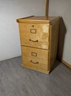 Vintage Industrial Mission Style Oak Wood Filing File Cabinet 2 Drawer Brass N54